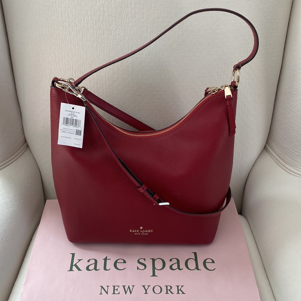 Kate Spade ♠️ New York Zippy Pebbled Leather Shoulder Bag, Red Curran K8140, NWT
